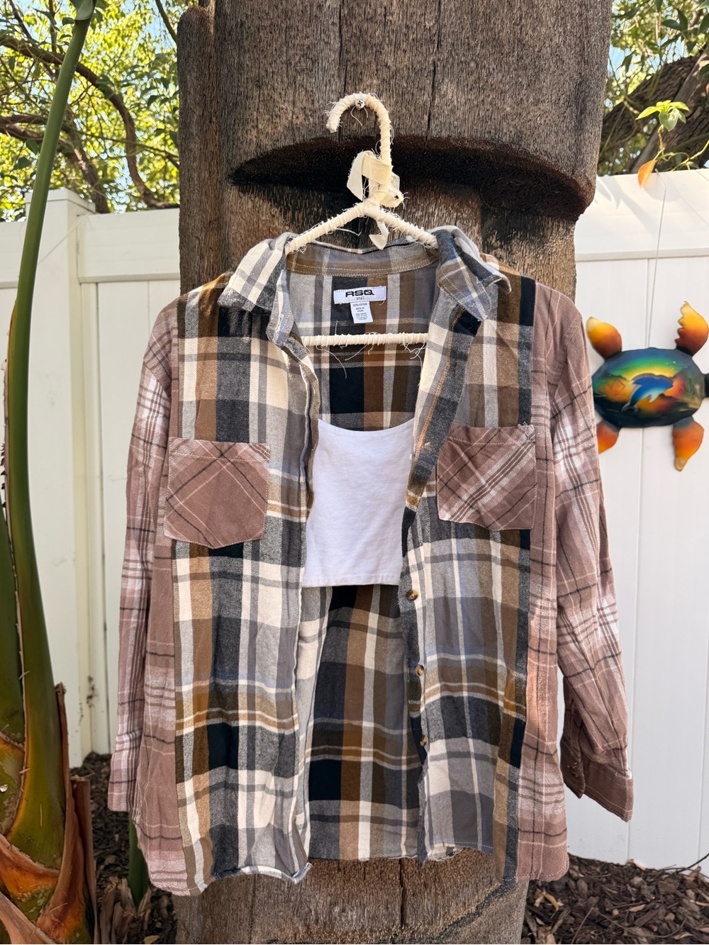 RSQ Women’s Multi-Tone Brown Plaid Flannel Shirt